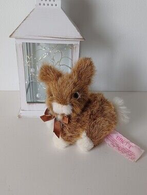 RUSS BERRIE & CO.|  Vintage “Brett” Plush Bunny Rabbit With Brown Bow 5"
